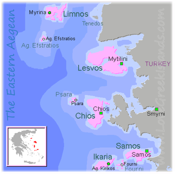 Map of Eastern Aegean Islands